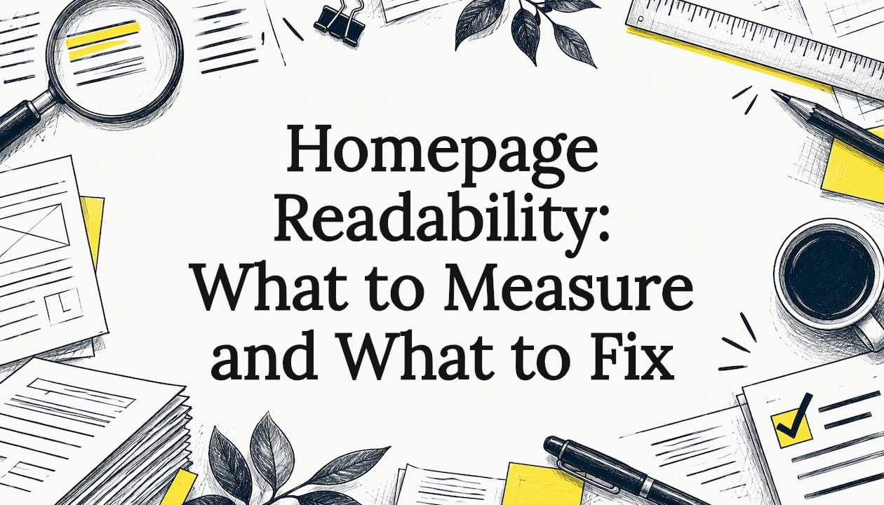 Hand-drawn readability tools frame the title