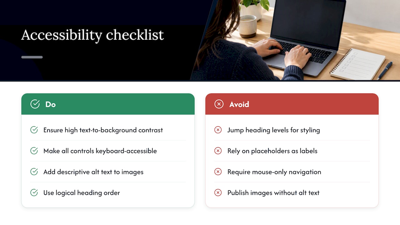 Accessibility standards worth building in from day one — overview diagram