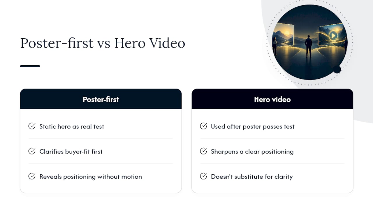 Poster-first test versus hero video comparison